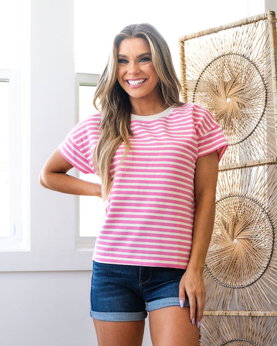 NEW! Cassandra Textured Striped Top - Pink  Staccato   