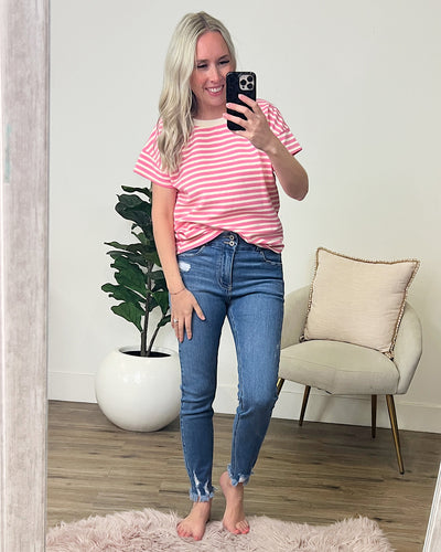 NEW! Cassandra Textured Striped Top - Pink  Staccato   