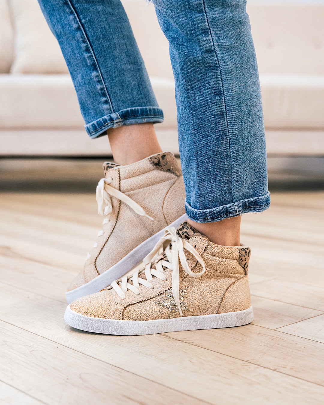 Taupe high cheap top sneakers