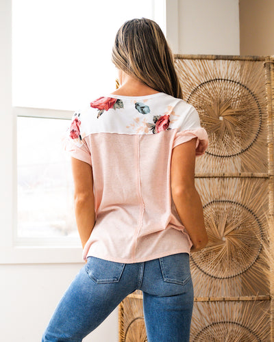 NEW! Brynn Color Block Floral Top - Blush  7th Ray   