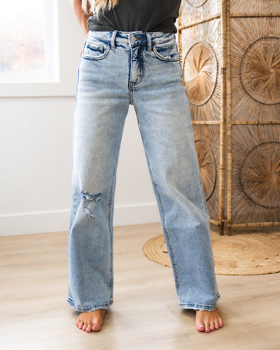NEW! Lovervet Claire Acid Wash Control Top Wide Leg Jeans  Vervet   