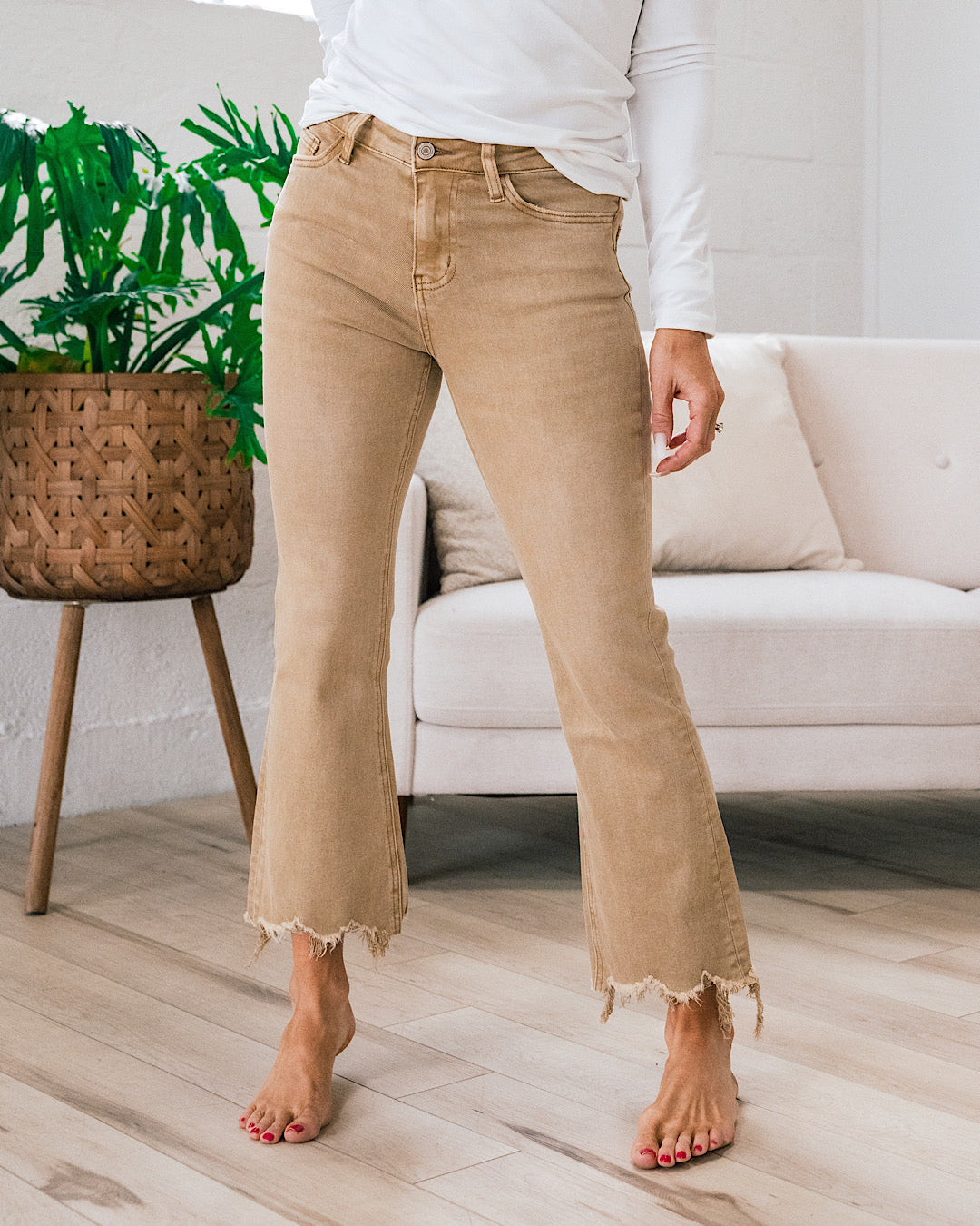Vervet High Rise Cropped Flare Jeans in Khaki