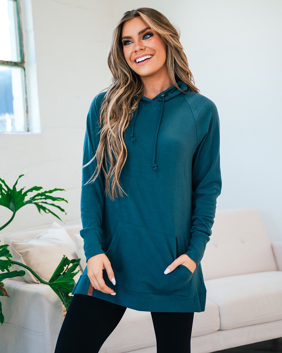 Ampersand Ave Sideslit Hoodie Teal FINAL SALE