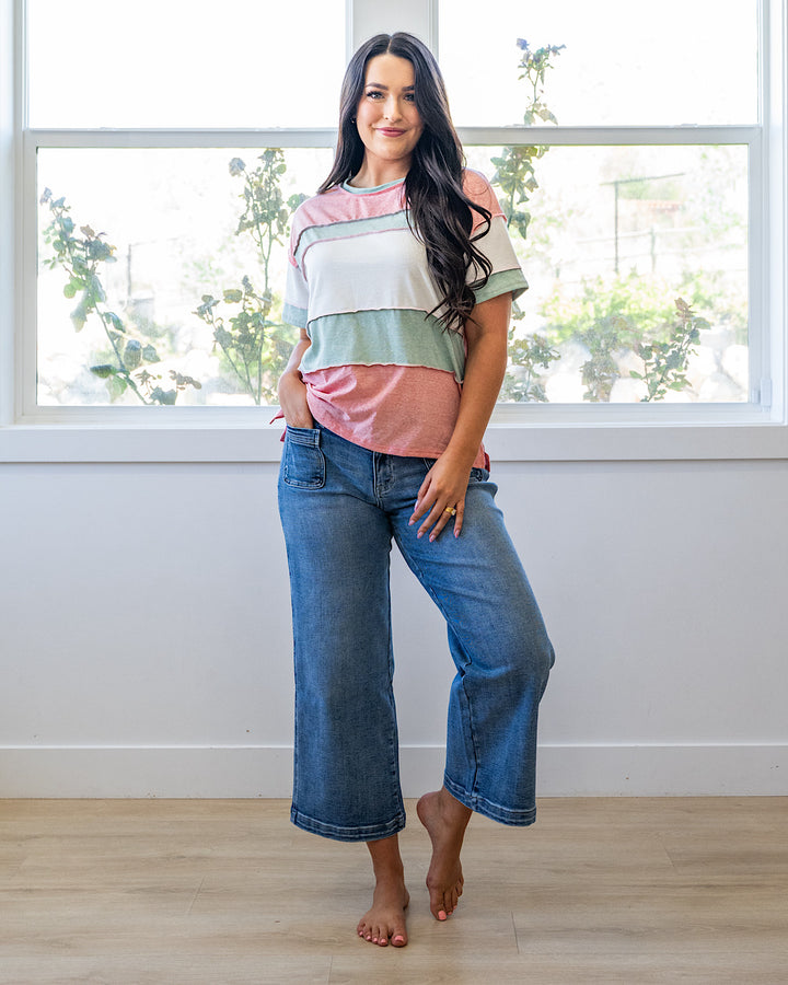 NEW! Savannah Color Block Top - Coral & Sage