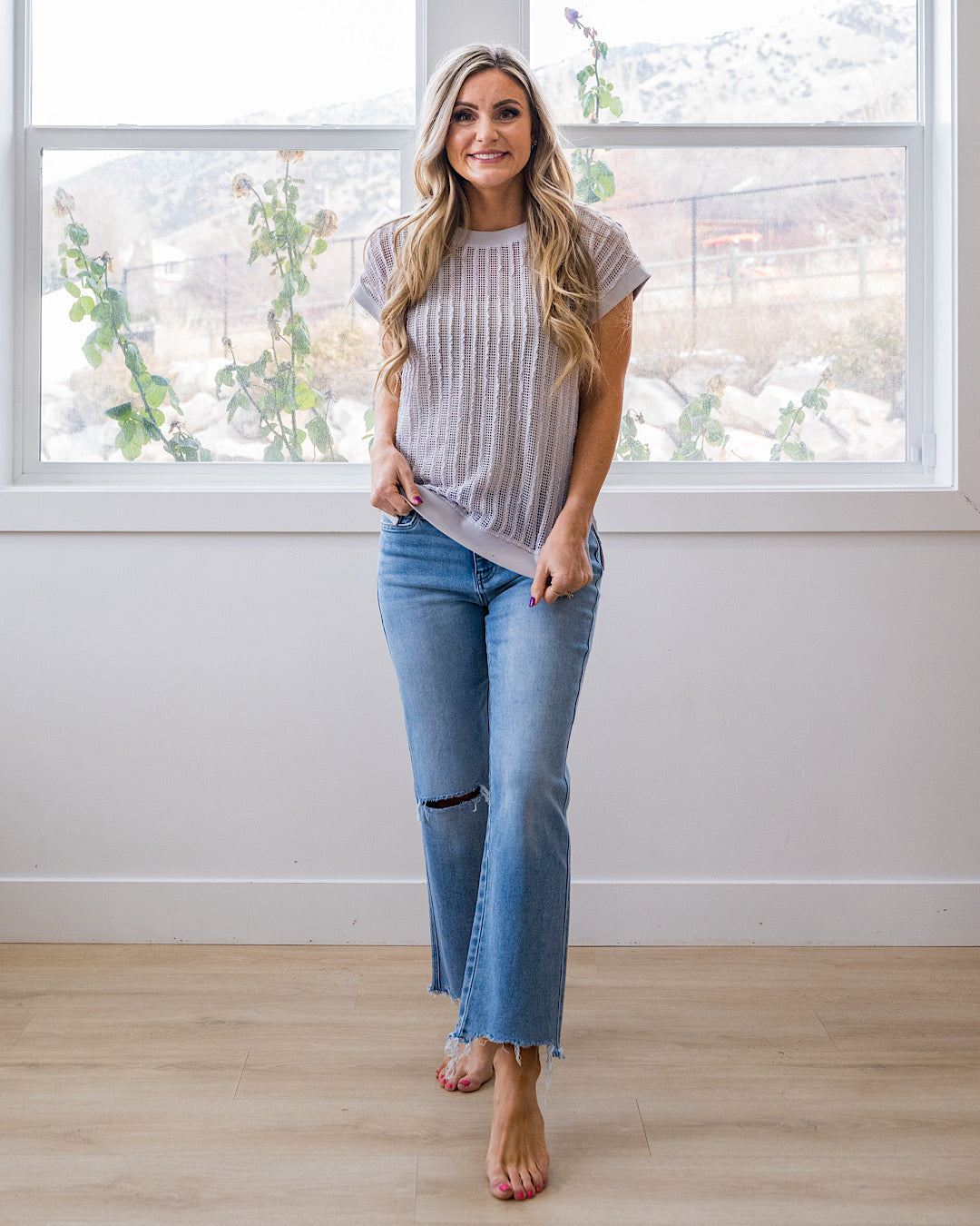 NEW! Liesel Textured Open Knit Top - Gray