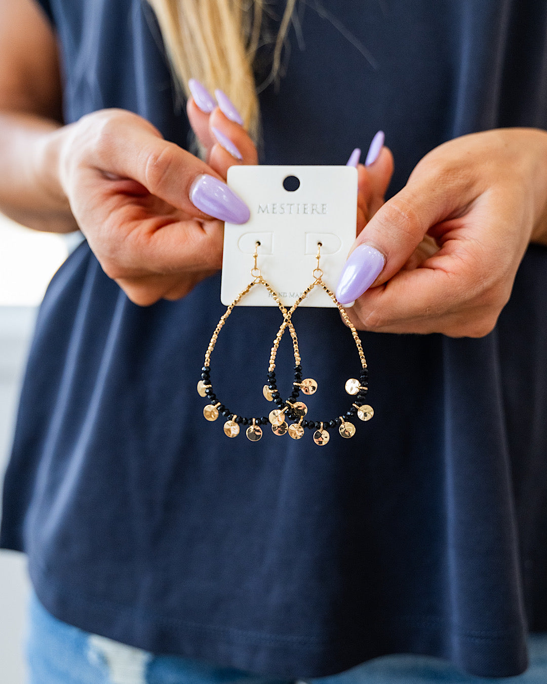 NEW! Gold and Black Beaded Teardrop Earrings Crystals Trading Inc.