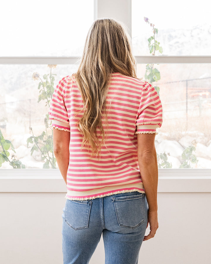 NEW! Esther Ruffle Puff Sleeve Top - Pink