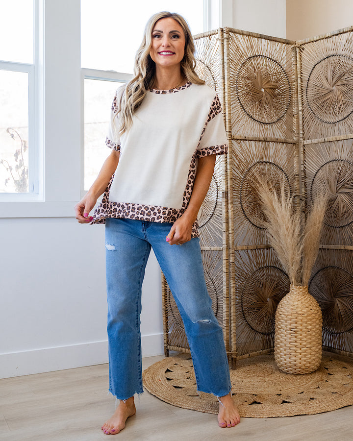 Adalyn Cream Top with Leopard Corded Details Lovely Melody