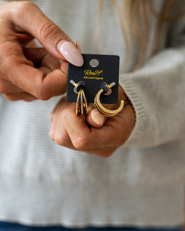 Three Line Layered Half Hoop Earrings - Color Options Available! Arrow Twenty Two Gold