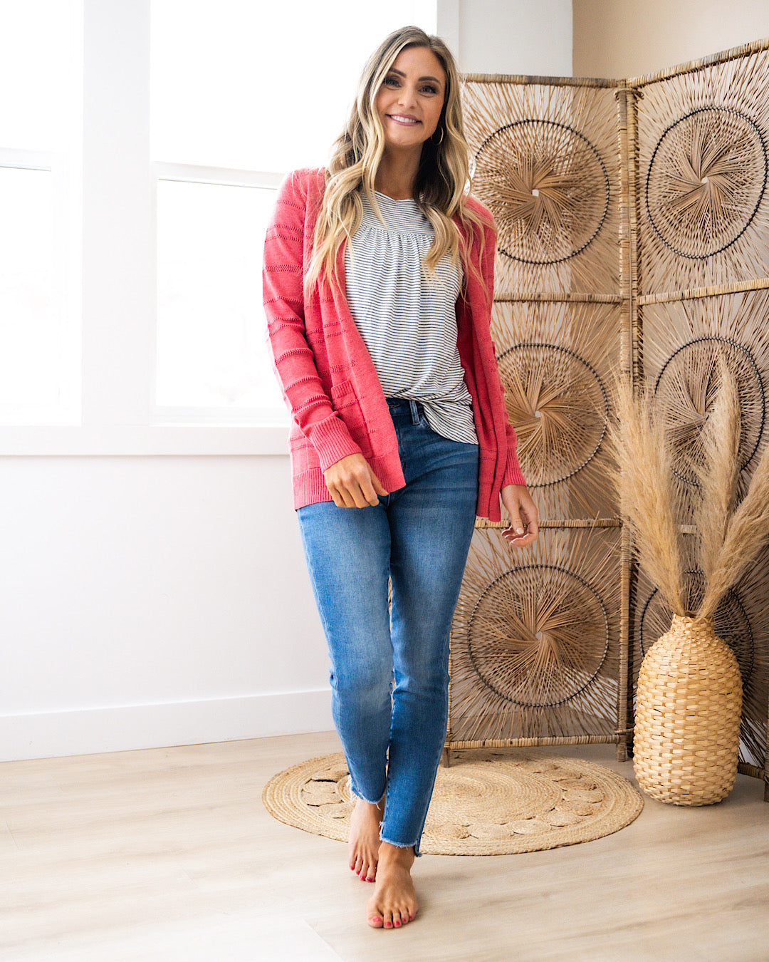 NEW! Pointelle Striped Cardigan - Rose  Staccato   