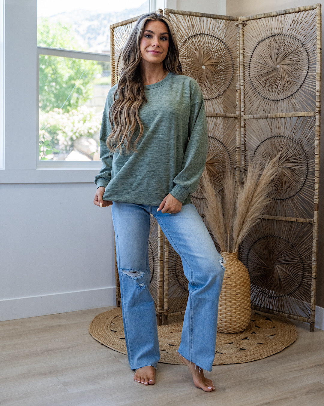 NEW! Another Life Marled Heavy Knit Top - Olive Staccato