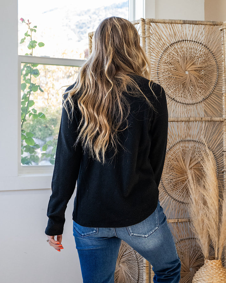 NEW! Julia Waffle Brushed Knit Top - Black