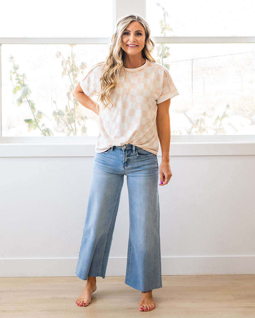 NEW! Kaya Checkered Top - Light Peach Lovely Melody