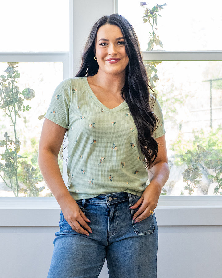 NEW! Skylar Textured Knit Floral Top - Sage