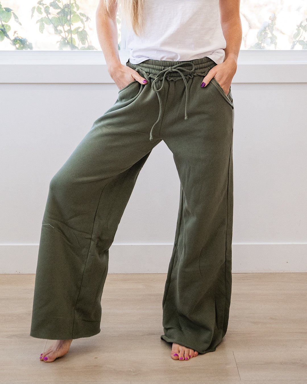 NEW! Wide Leg Lounge Pants - Light Olive