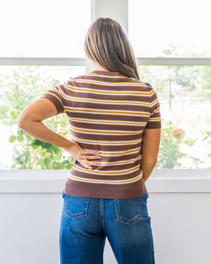 NEW! Iris Striped Short Sleeve Sweater - Chocolate Be Cool