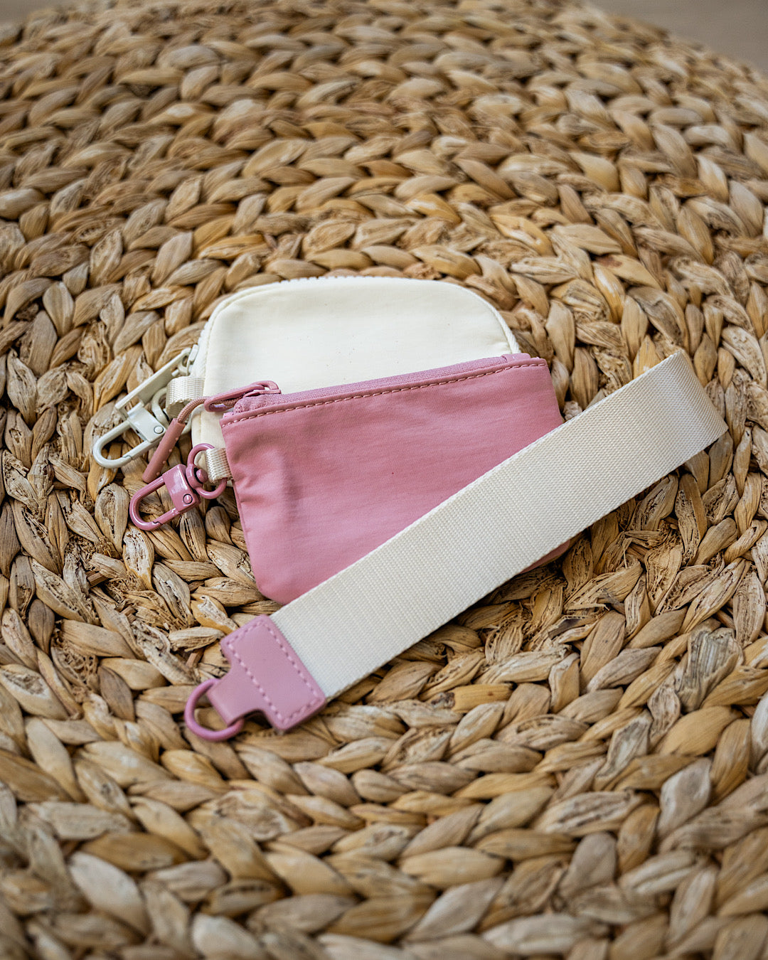 Dual Pouch Wristlet Keychain Wallet - Light Rose & Ivory