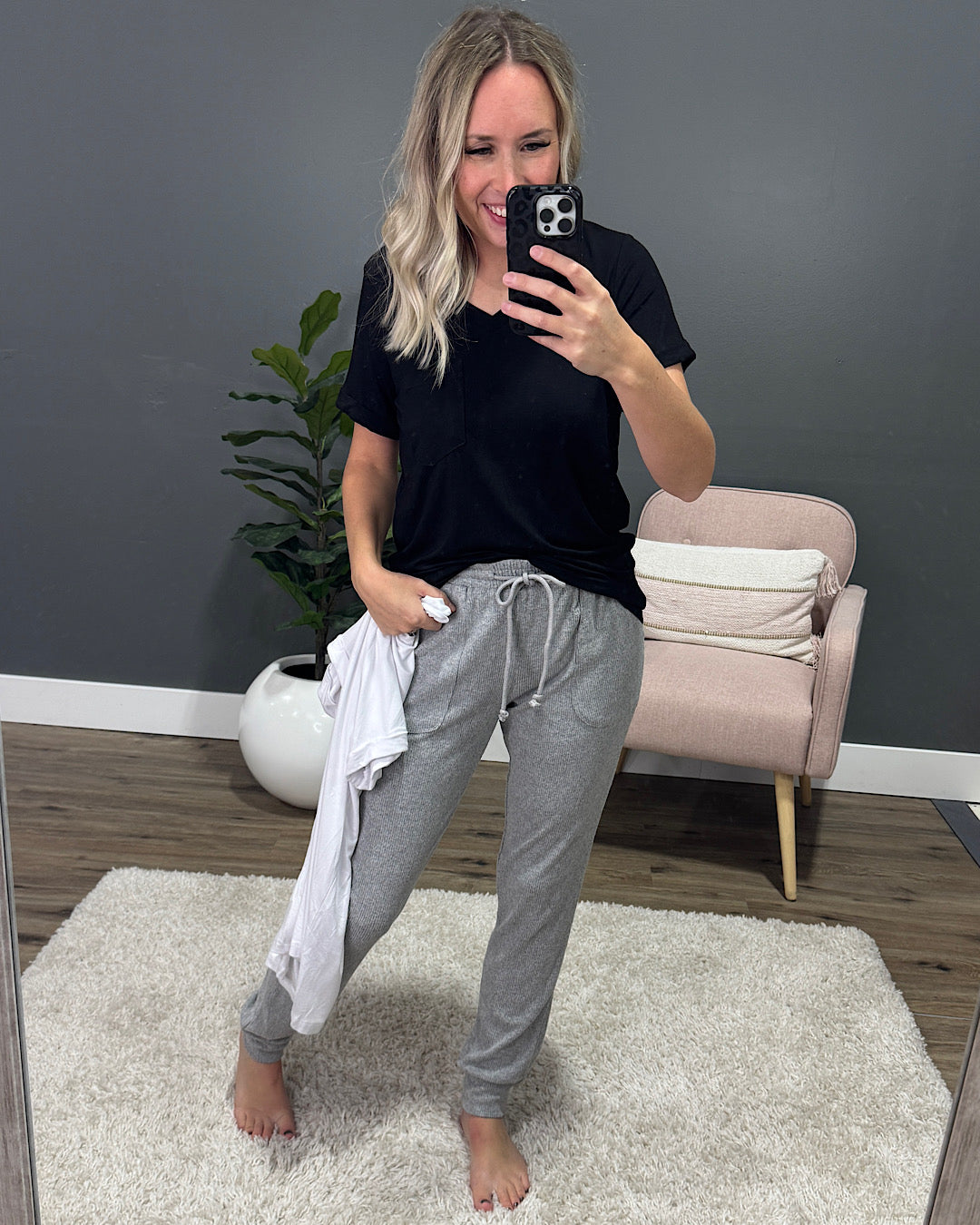 Step Right Out V Neck Pocket Top - Black Michelle Mae