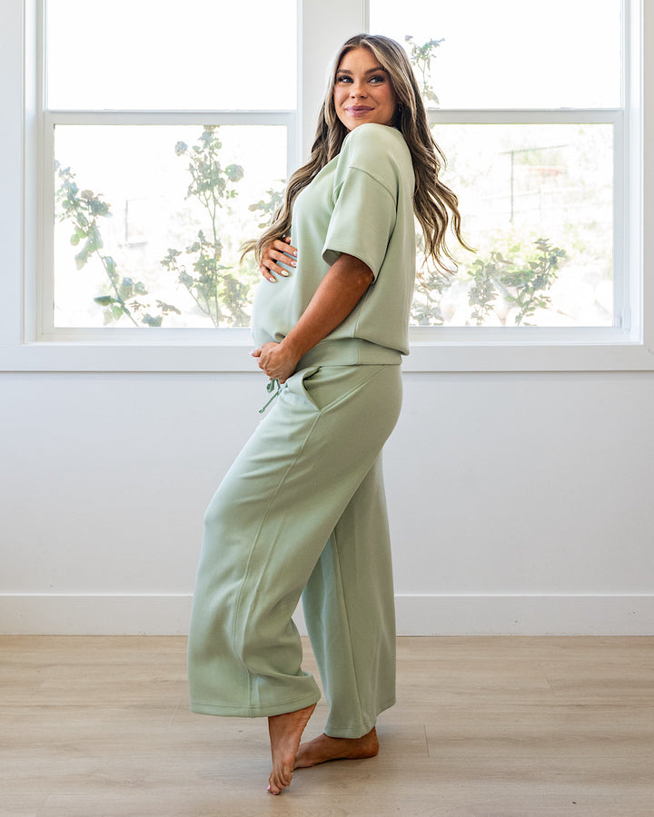 NEW! Kendall Scuba Fabric Wide Leg Pants - Pistachio Cream