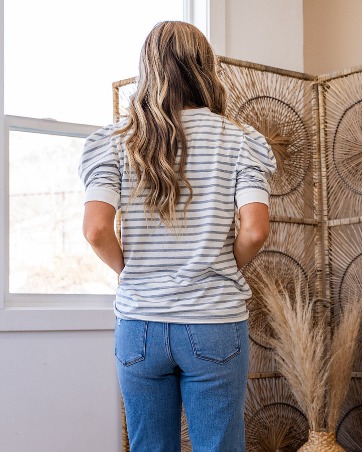 Hillary Striped Puff Sleeve Top - Heather Gray Lovely Melody