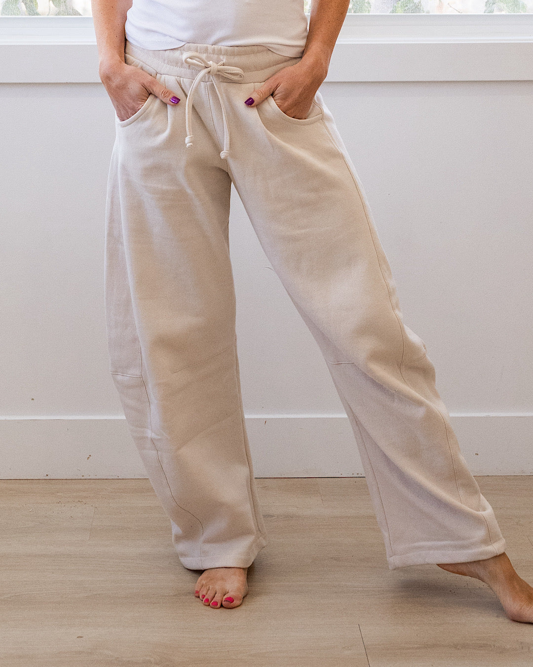 NEW! Micael Barrel Leg Lounge Pants - Beige
