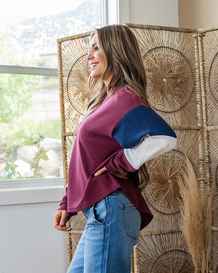 Molly Color Block Cloud Knit Top - Wine, Navy & Cream Tres Bien