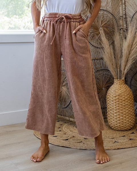 Cropped Wide Leg Comfy Pants - Rust