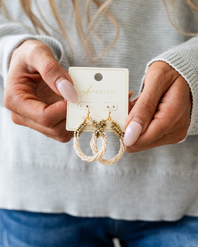 NEW! Twisted Beaded Teardrop Earrings - Beige Trendy Wholesale