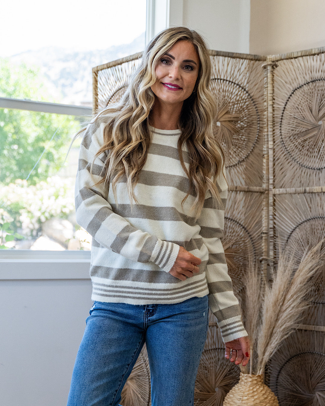 NEW! Brittany Striped Drop Shoulder Sweater - Natural Be Cool