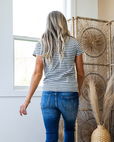 Lexi Light Heather Gray and Black Striped Top  Thread & Supply   