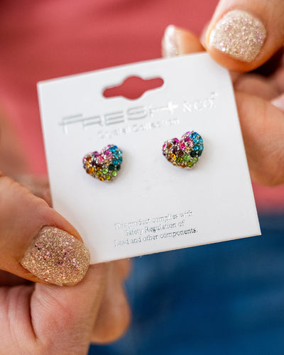 NEW! Multi Colored Rhinestone Puff Heart Earrings