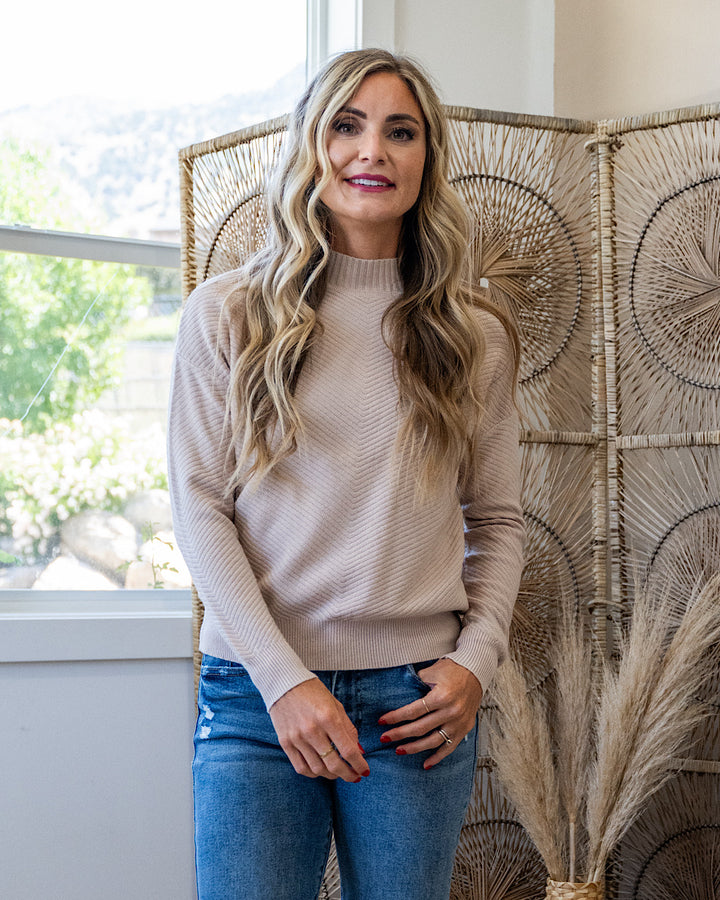 NEW! Iris V Pattern Ribbed Knit Sweater - Light Beige Be Cool