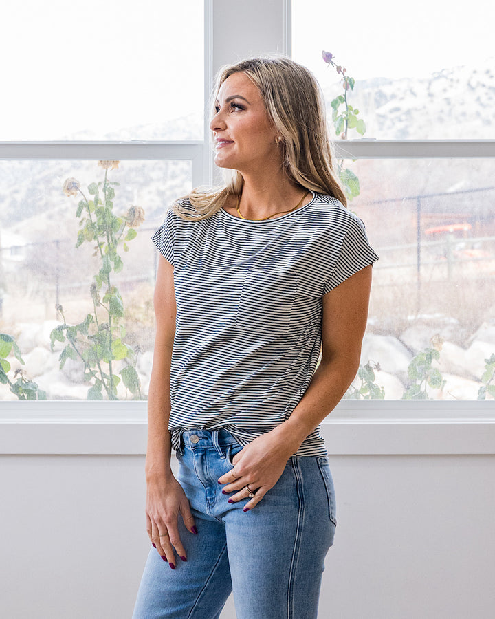NEW! Hendrix Striped Pocket Top - Forest Green