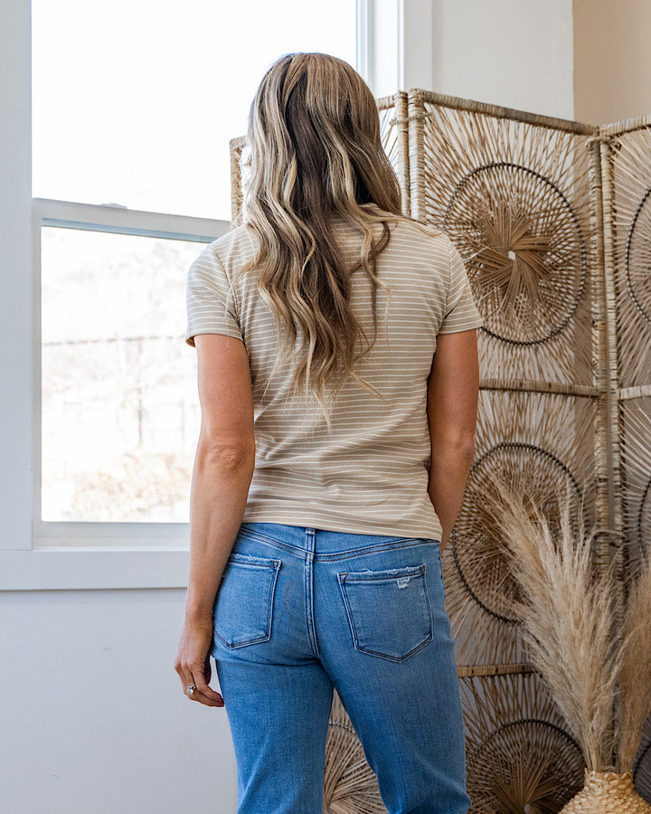 Shauna Striped Short Sleeve Top - Taupe & Cream Thread & Supply