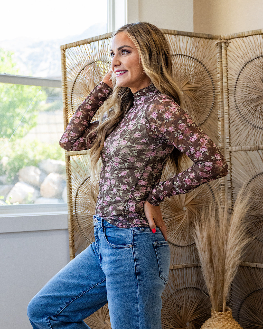 NEW! Gemma Long Sleeve Lace Top - Chocolate Floral Very J