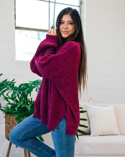 Lost Track Maroon Chenille Sweater  First Love   