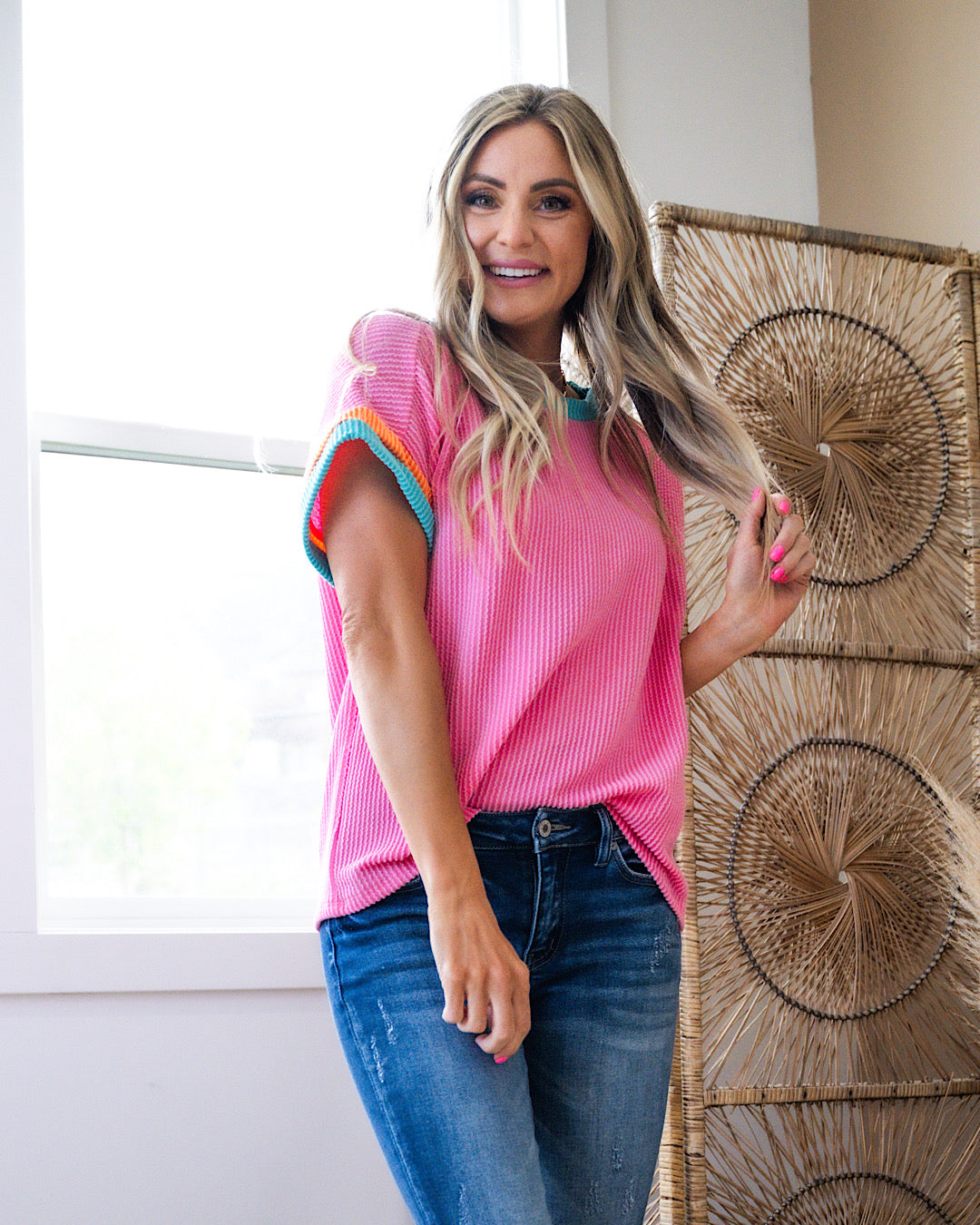 Ella Corded Color Block Top - Pink & Turquoise FINAL SALE  Lovely Melody   