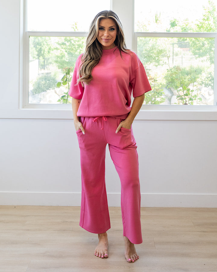 NEW! Macey Scuba Fabric Top - Brink Pink