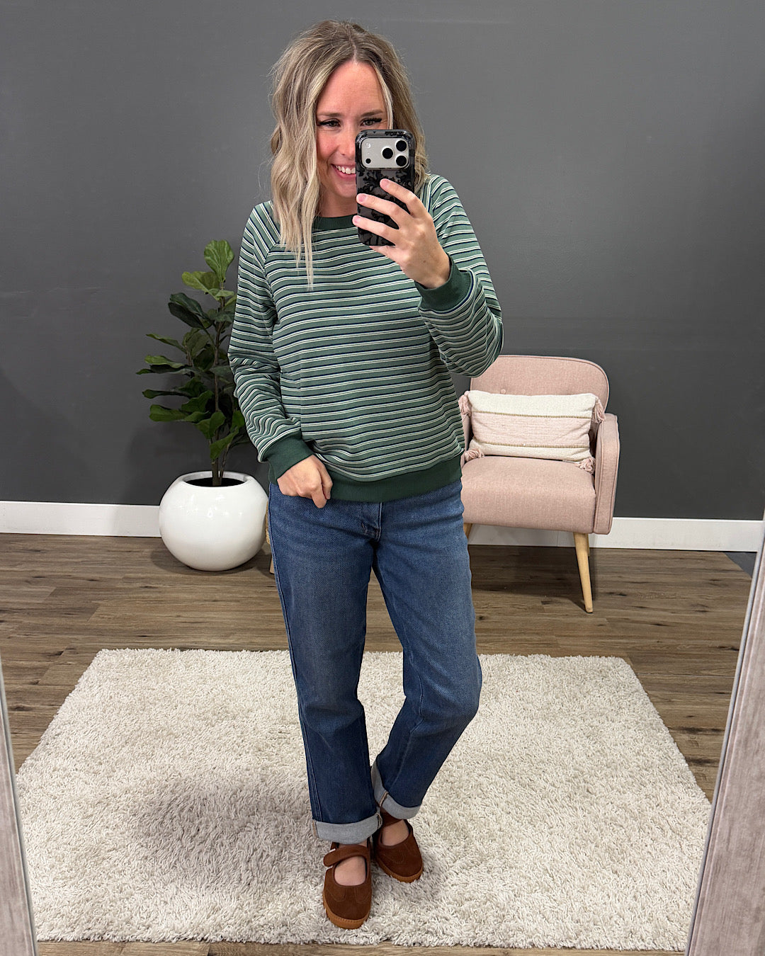 NEW! Jada Micro Brushed Striped Top - Olive