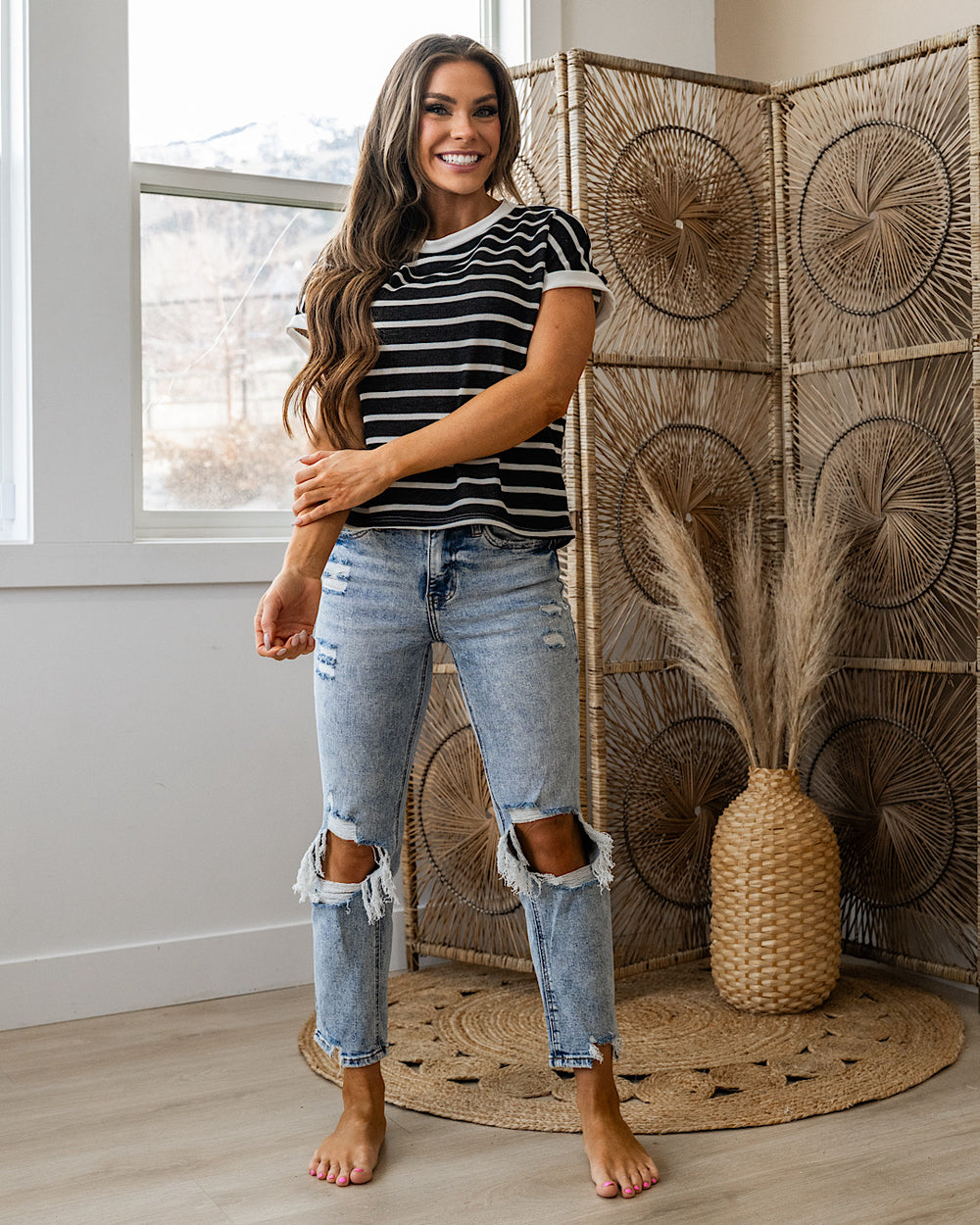 NEW! Nina Faded Striped Drop Shoulder Top - Black Lovely Melody