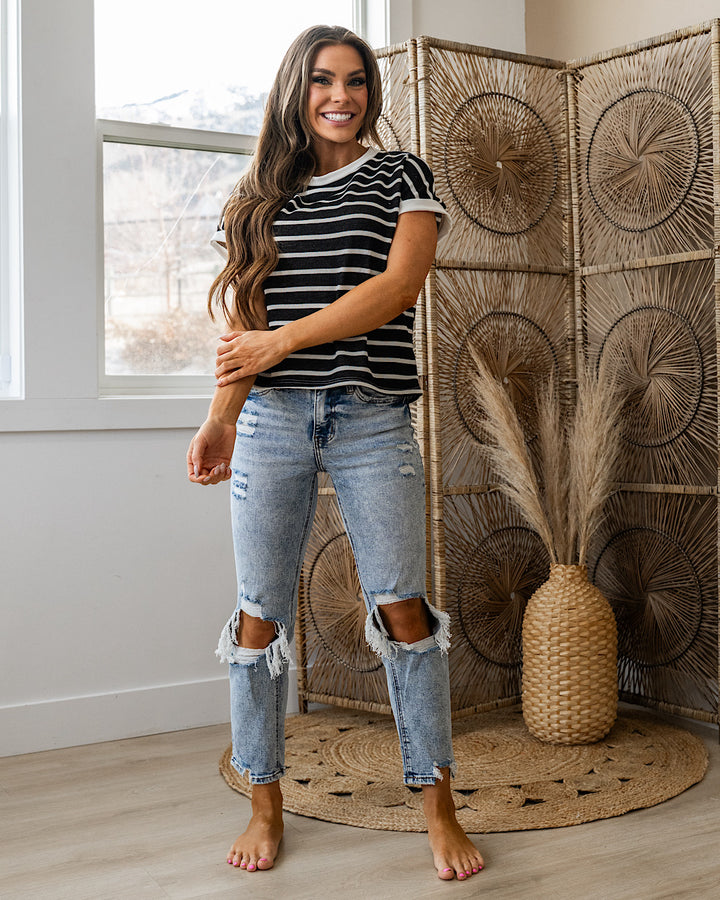 NEW! Nina Faded Striped Drop Shoulder Top - Black Lovely Melody