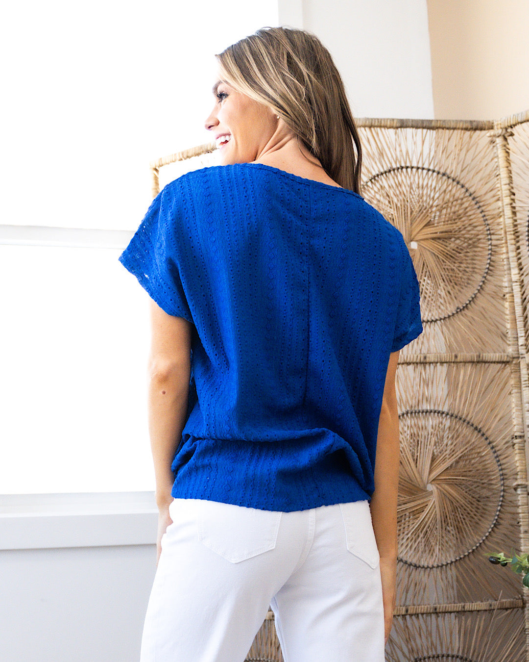 NEW! Trixie Royal Blue Textured V Neck Top  Sew In Love   