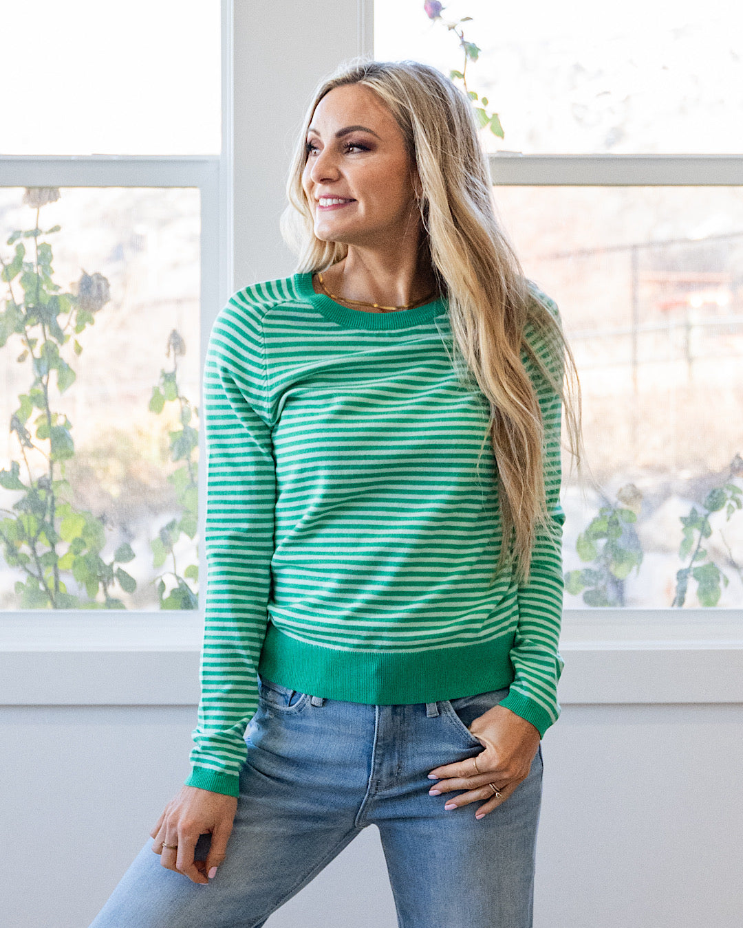 NEW! Lauren Striped Raglan Sweater - Green