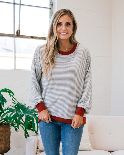 NEW! Don't Go Stripe Top - Heather Gray and Rust  Staccato   