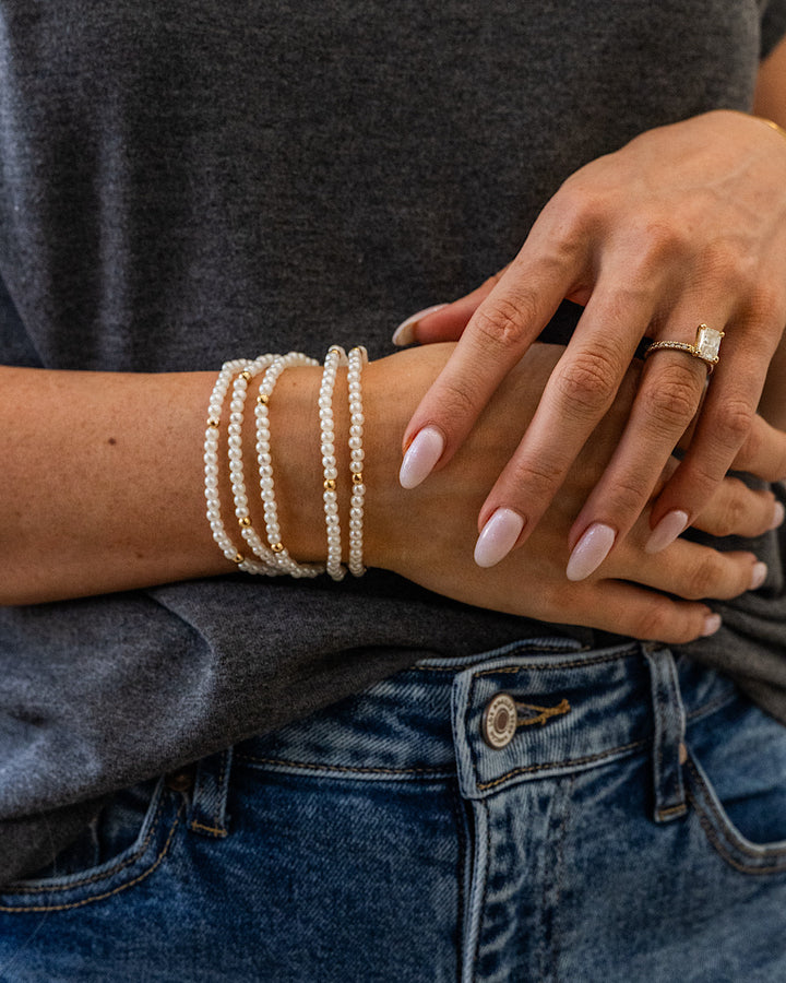NEW! Pearl Beaded Bracelet Set with Gold Accents