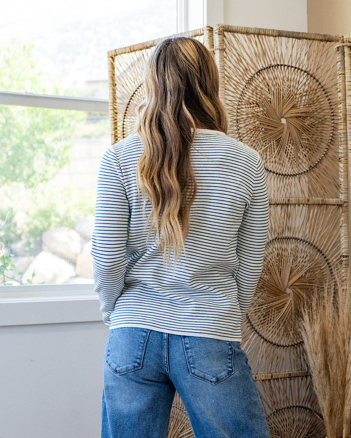 Emma Pinstriped Sweater - Ivory & Teal Staccato