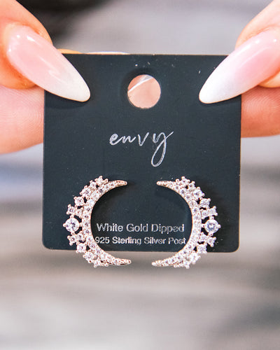 White Gold Crystal Rhinestone Moon Earrings  Trendy Wholesale   
