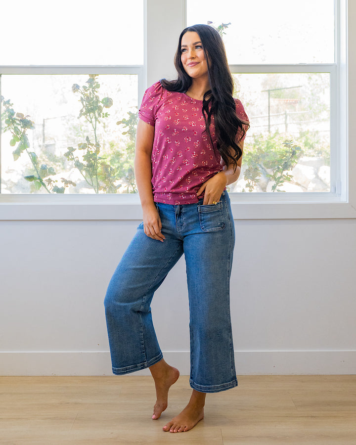 NEW! Chantal Floral Ribbed Top - Mauve