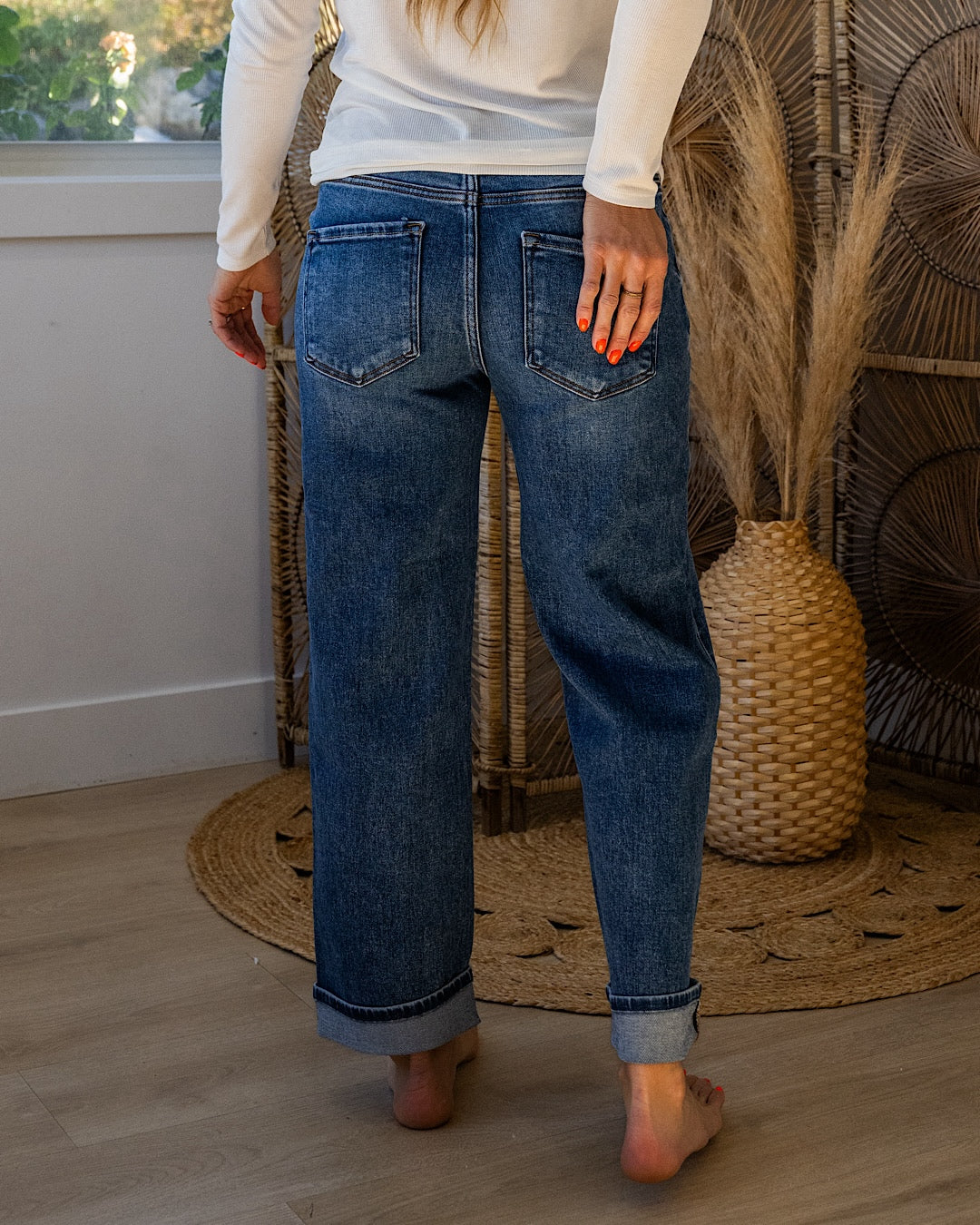 NEW! Risen Rowan Non Distressed Boyfriend Jeans - Dark Wash Risen