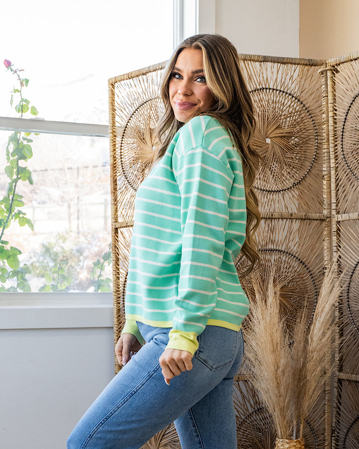 NEW! Charlotte Contrast Striped Sweater - Mint